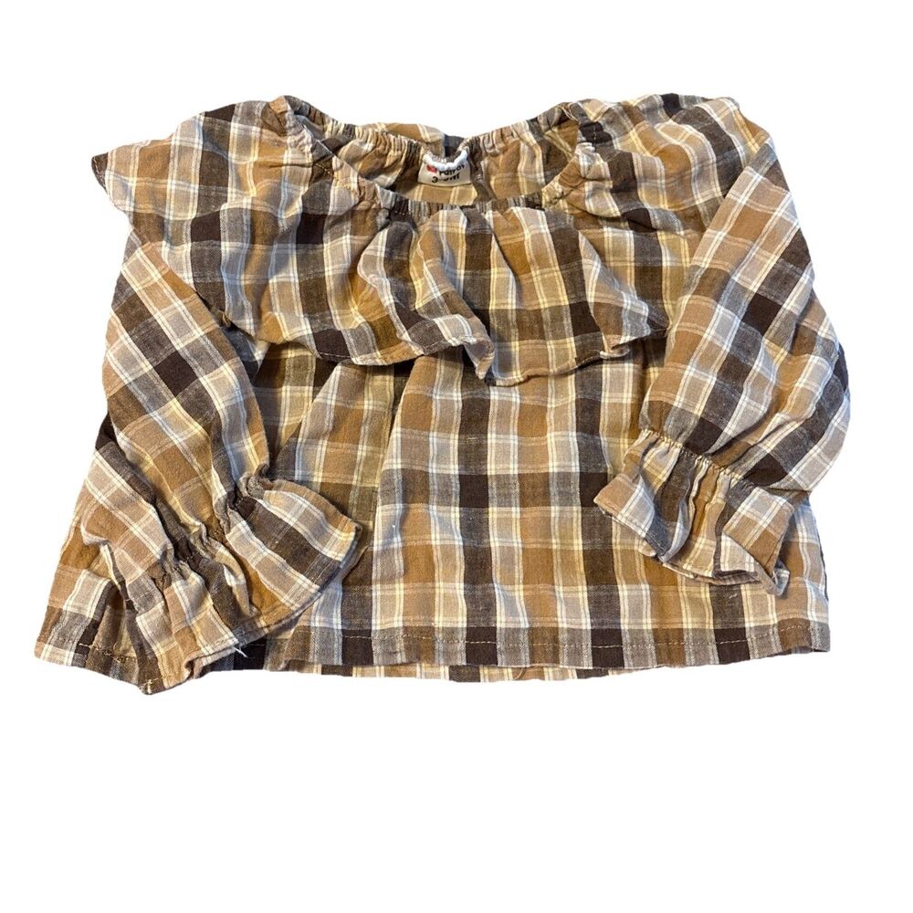 PatPat Baby Girl’s Long Sleeve Brown Plaid Blouse Girls Sz 3-6M